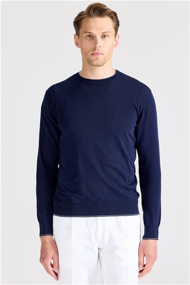 Lacivert Sıfır Yaka Pamuk Triko