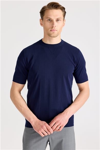 Lacivert Sıfır Yaka Pamuk Triko