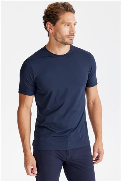 Lacivert Sıfır Yaka Teknik Kumaş T-shirt