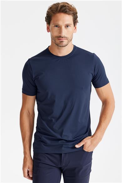 Lacivert Sıfır Yaka Teknik Kumaş T-shirt
