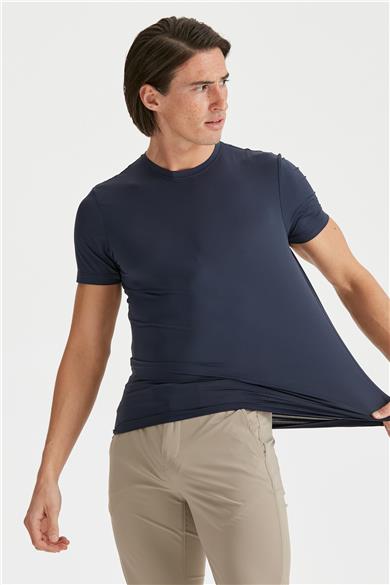 Lacivert Sıfır Yaka Teknik Kumaş T-shirt