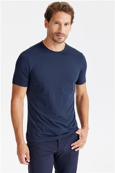 Lacivert Sıfır Yaka Teknik Kumaş T-shirt