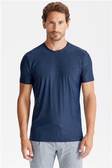 Lacivert Sıfır Yaka Teknik Kumaş T-shirt