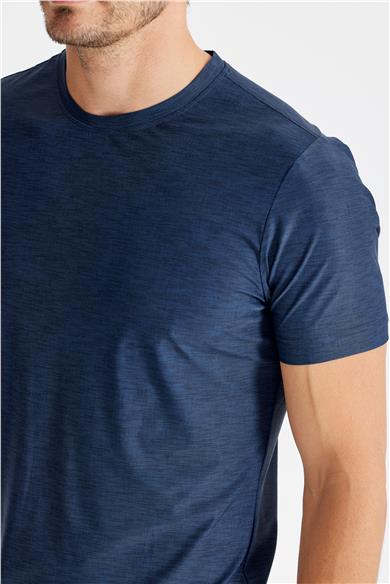 Lacivert Sıfır Yaka Teknik Kumaş T-shirt