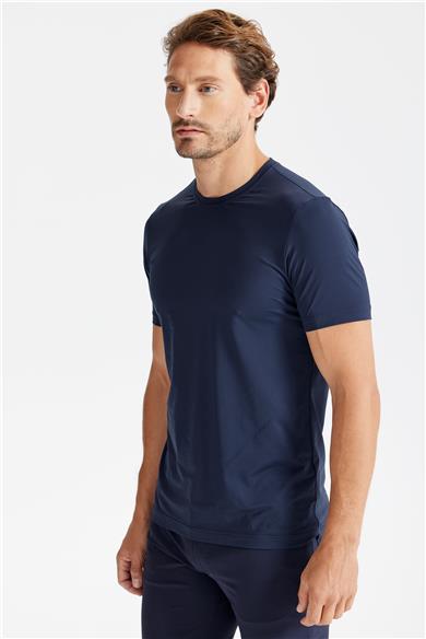 Lacivert Sıfır Yaka Teknik Kumaş T-shirt