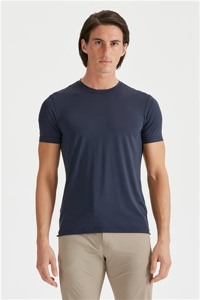 Lacivert Sıfır Yaka Teknik Kumaş T-shirt
