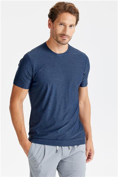Lacivert Sıfır Yaka Teknik Kumaş T-shirt