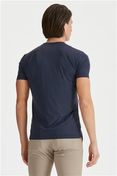 Lacivert Sıfır Yaka Teknik Kumaş T-shirt