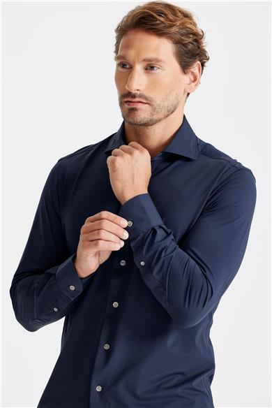 Lacivert Teknik Kumaş Gömlek