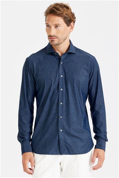 Lacivert Teknik Kumaş Gömlek