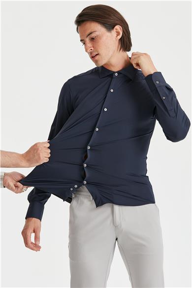 Lacivert Teknik Kumaş Gömlek