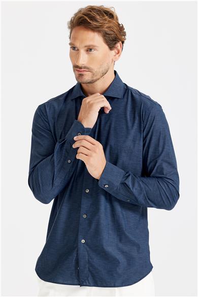 Lacivert Teknik Kumaş Gömlek