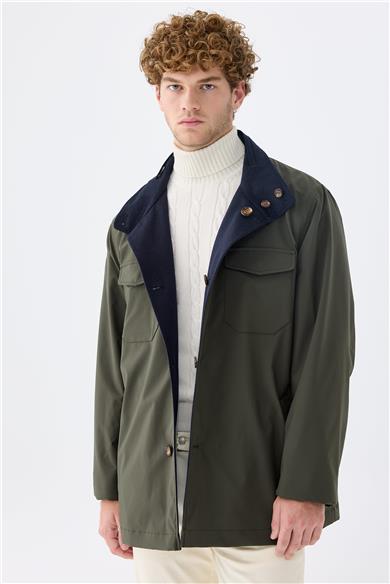 Lacivert Yeşil Çift Taraflı Kaşmir Mont 