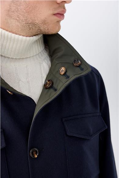 Lacivert Yeşil Çift Taraflı Kaşmir Mont 