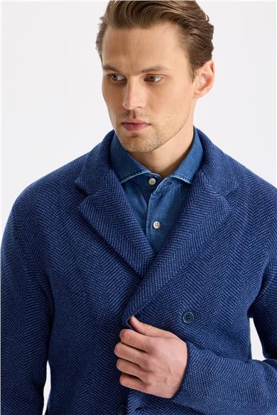 Lacivert Yün İpek Kaşmir Triko Ceket