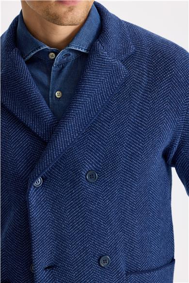 Lacivert Yün İpek Kaşmir Triko Ceket