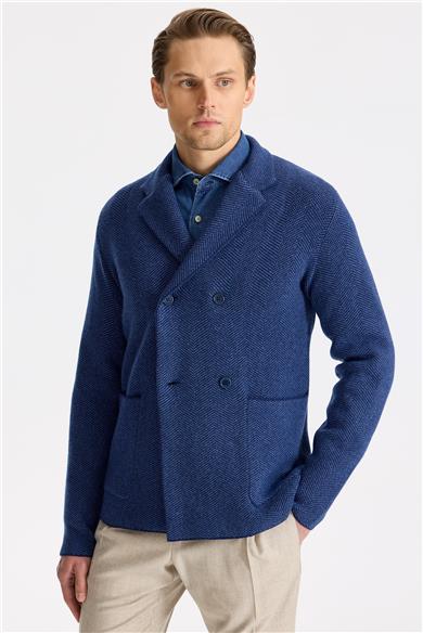 Lacivert Yün İpek Kaşmir Triko Ceket