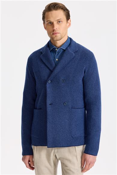 Lacivert Yün İpek Kaşmir Triko Ceket