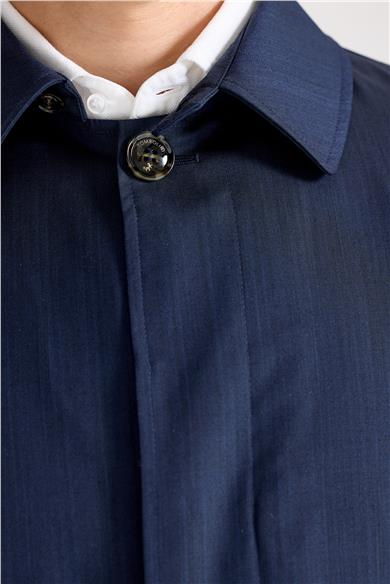 Lacivert Yün İpek Yağmurluk