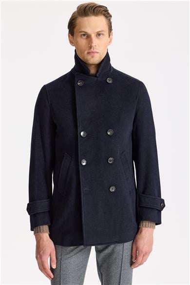 Lacivert Yün Kaşmir Peacoat