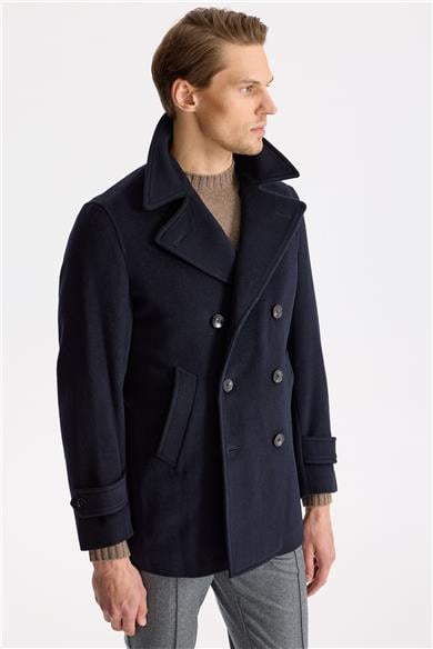 Lacivert Yün Kaşmir Peacoat