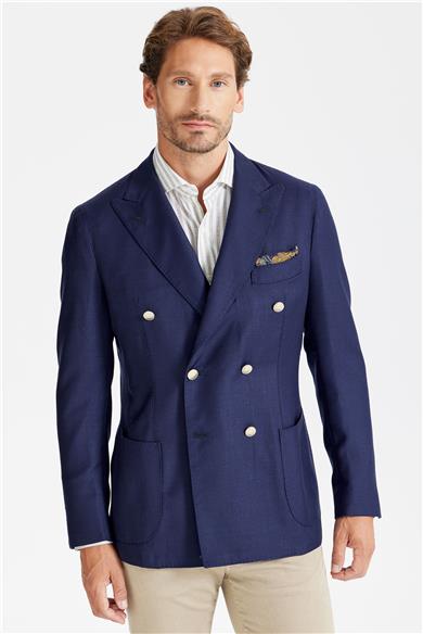 Lacivert Yün Kruvaze Blazer