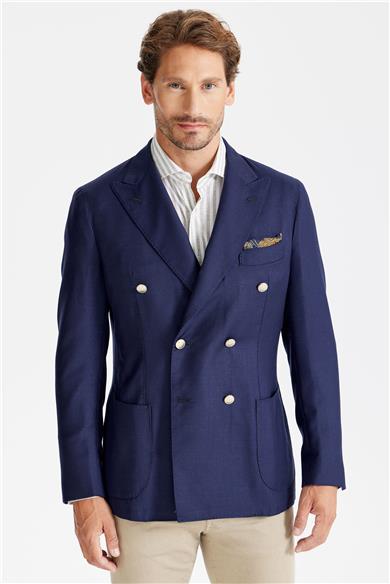 Lacivert Yün Kruvaze Blazer