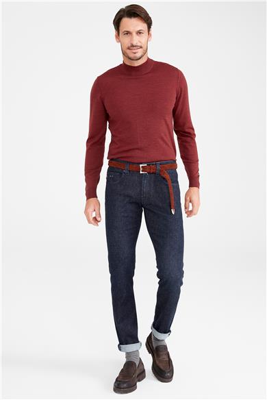 Lacivert Yün Pamuk Denim Pantolon