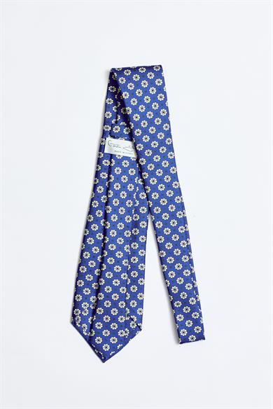 Mavi Beyaz 5 Fold İpek Kravat