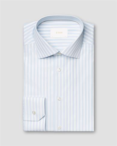 Mavi Beyaz Çizgili Elevated Pique Gömlek