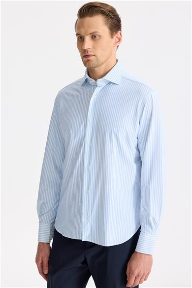 Mavi Çizgili Teknik Kumaş Gömlek