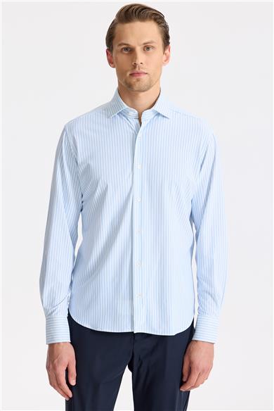 Mavi Çizgili Teknik Kumaş Gömlek