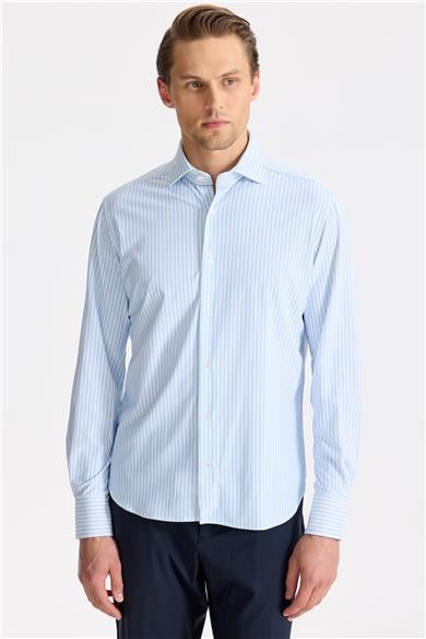 Mavi Çizgili Teknik Kumaş Gömlek