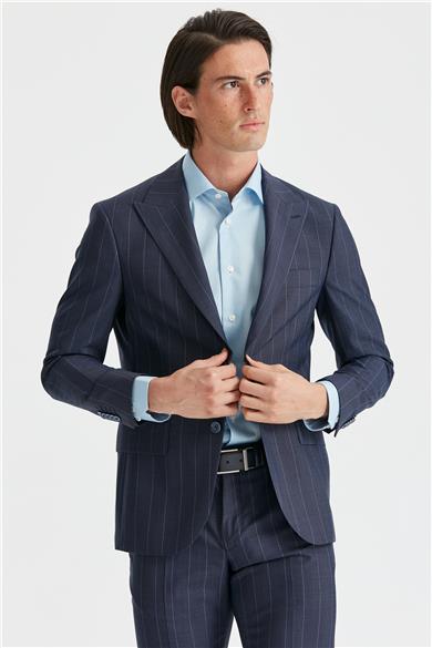 Mavi Çizgili Yün Takım Elbise