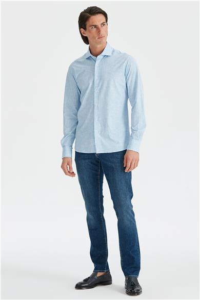 Mavi Desenli Teknik Kumaş Gömlek