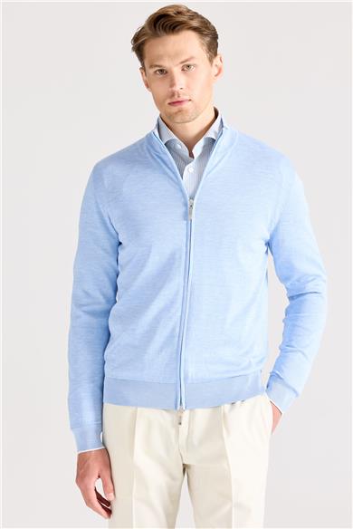 Mavi Fermuarlı Pamuk İpek Hırka