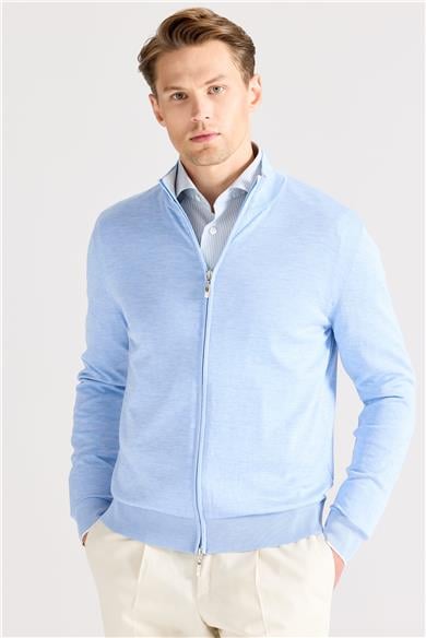 Mavi Fermuarlı Pamuk İpek Hırka