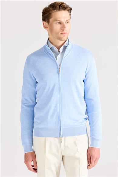 Mavi Fermuarlı Pamuk İpek Hırka