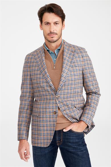 Mavi Kahve Yün İpek  Ceket