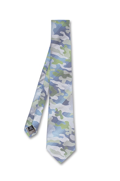 Mavi Kamuflaj Desenli İpek Kravat