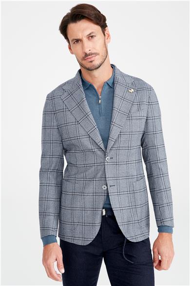 Mavi Kareli Yün Ceket