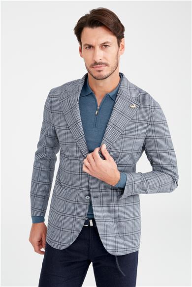 Mavi Kareli Yün Ceket