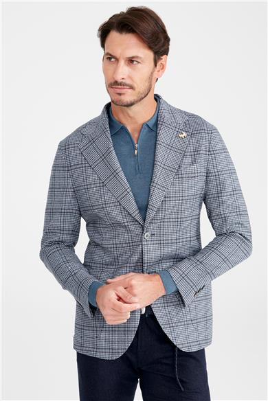 Mavi Kareli Yün Ceket