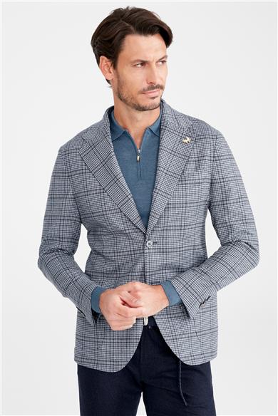 Mavi Kareli Yün Ceket