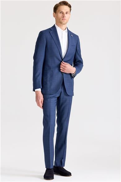 Mavi Kareli Yün Takım Elbise