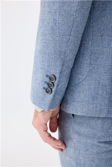 Mavi Kareli Yün Takım Elbise