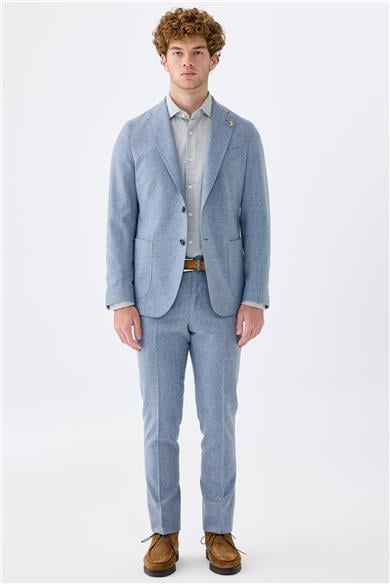 Mavi Kareli Yün Takım Elbise