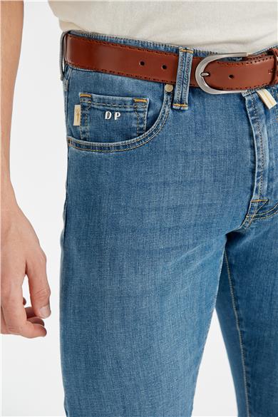 Mavi Keten Karışımlı Denim Pantolon