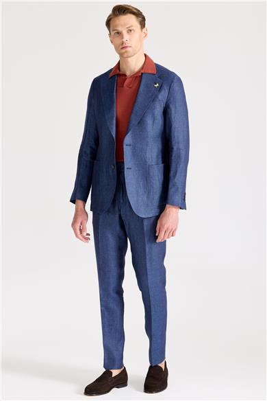 Mavi Keten Takım Elbise