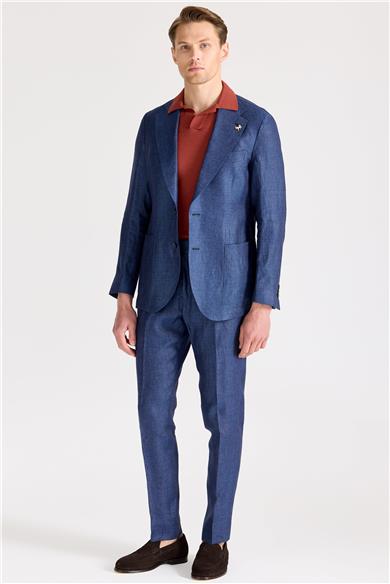 Mavi Keten Takım Elbise